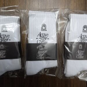 NWT Active After Coffee White Men's Crew Socks One Size Lot Of 3